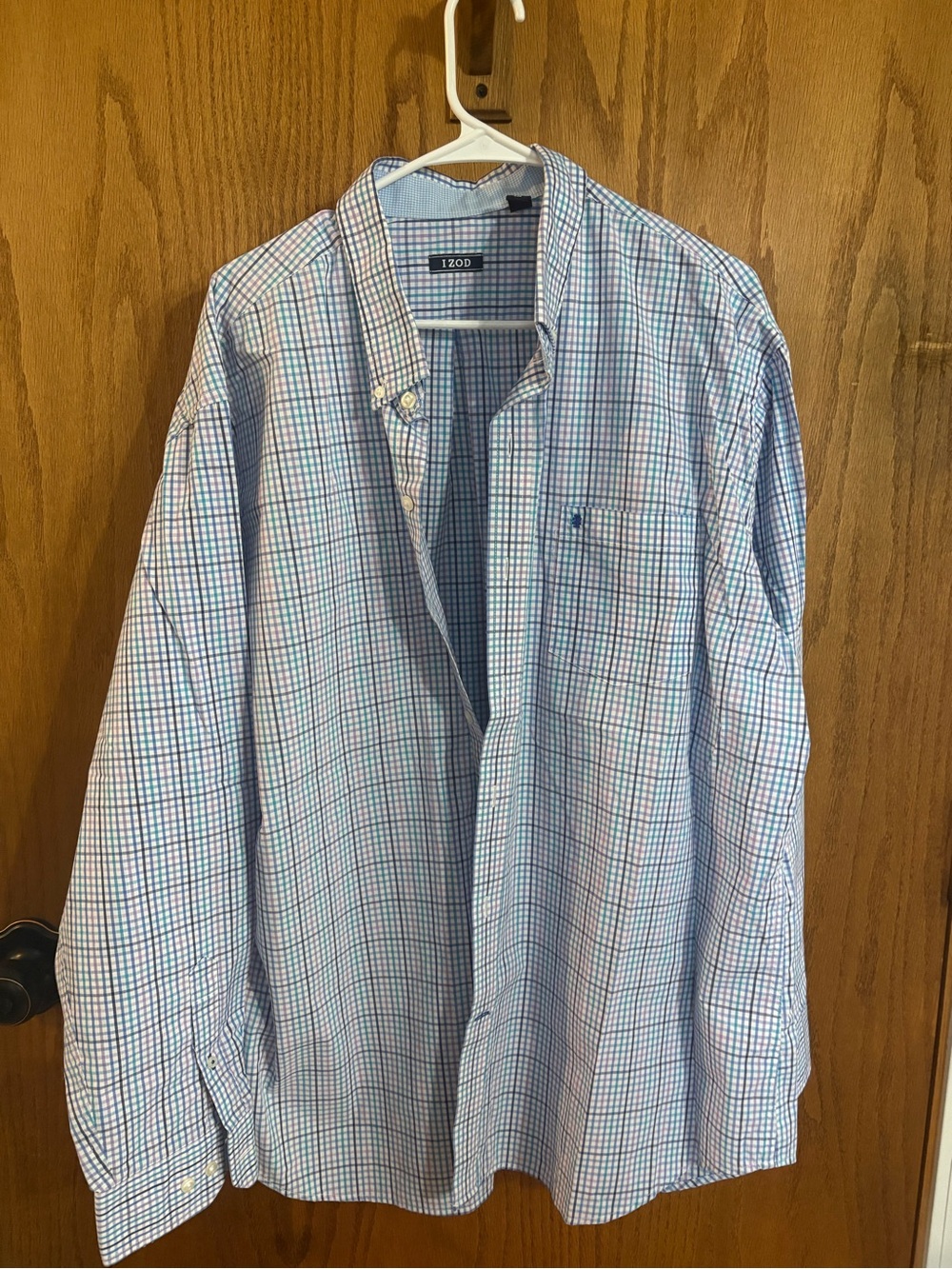 Izod Blue and White Gingham Button-Down Shirt